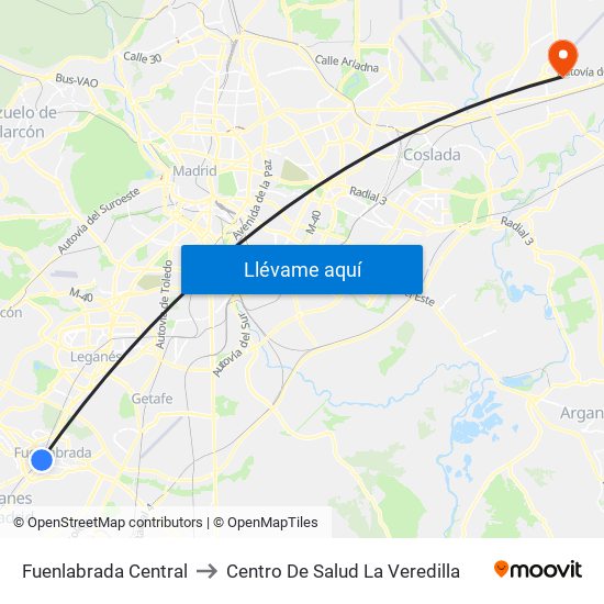 Fuenlabrada Central to Centro De Salud La Veredilla map