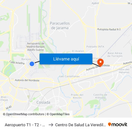 Aeropuerto T1 - T2 - T3 to Centro De Salud La Veredilla map