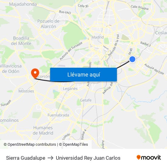 Sierra Guadalupe to Universidad Rey Juan Carlos map