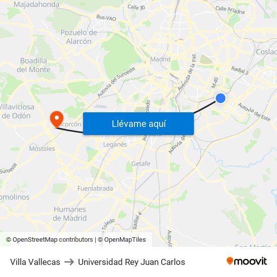 Villa Vallecas to Universidad Rey Juan Carlos map