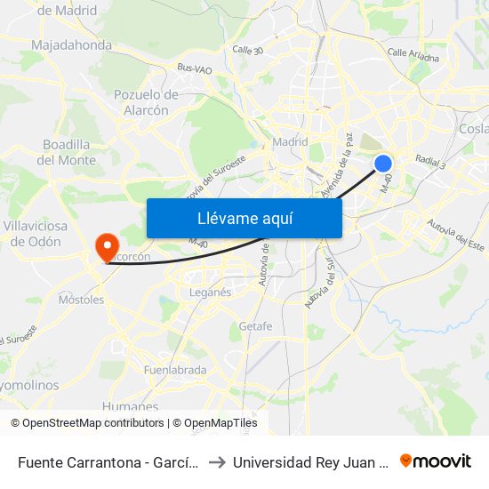 Fuente Carrantona - García Tapia to Universidad Rey Juan Carlos map