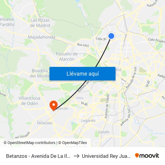 Betanzos - Avenida De La Ilustración to Universidad Rey Juan Carlos map