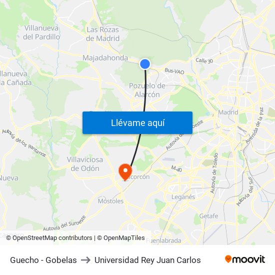Guecho - Gobelas to Universidad Rey Juan Carlos map