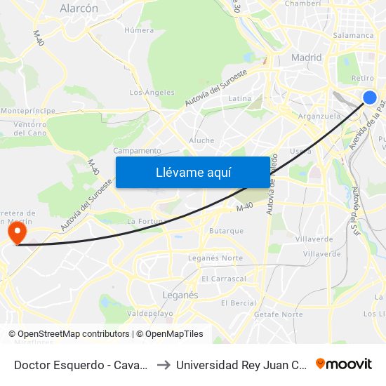 Doctor Esquerdo - Cavanilles to Universidad Rey Juan Carlos map