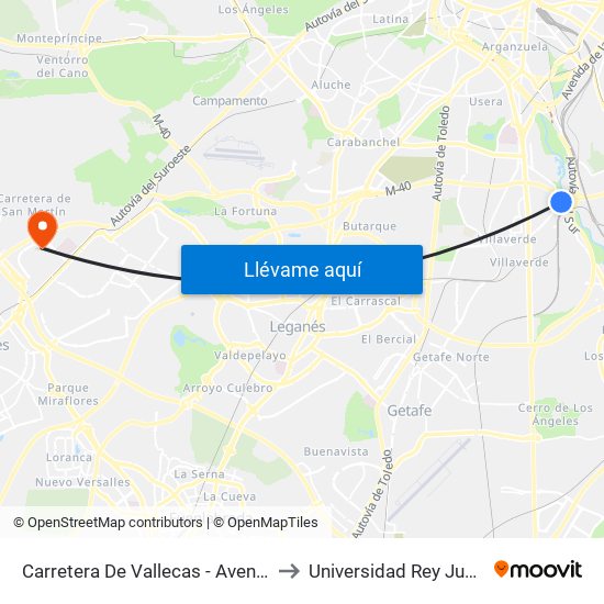 Carretera De Vallecas - Avenida Rosales to Universidad Rey Juan Carlos map