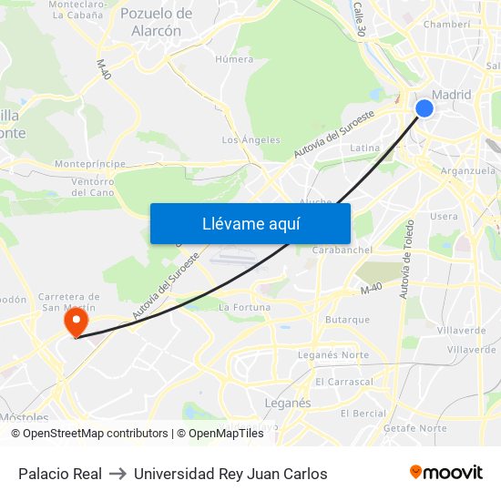 Palacio Real to Universidad Rey Juan Carlos map