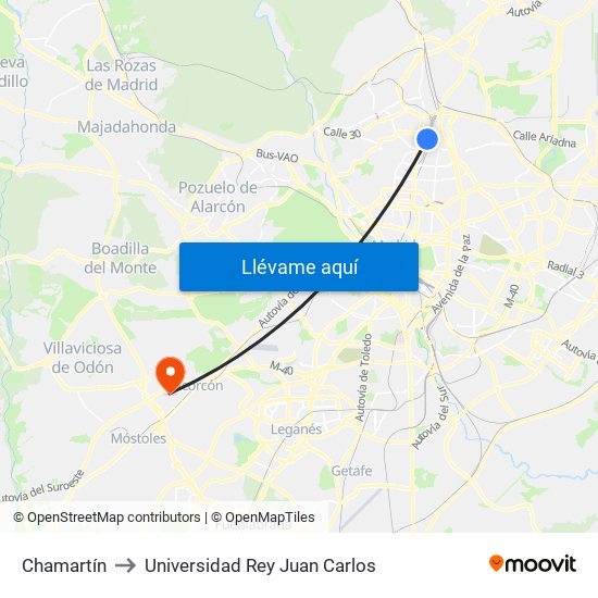 Chamartín to Universidad Rey Juan Carlos map