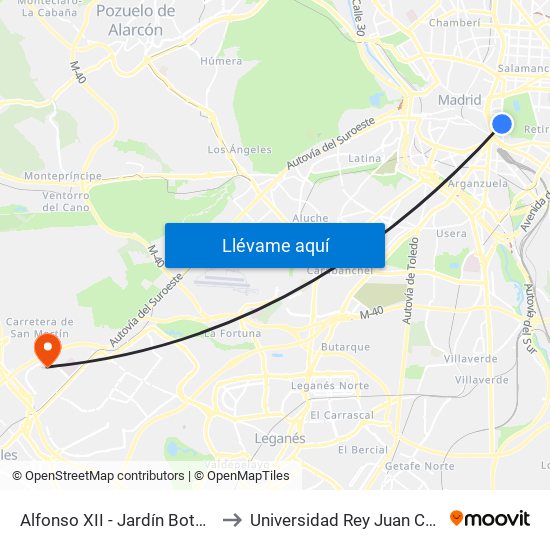 Alfonso XII - Jardín Botánico to Universidad Rey Juan Carlos map