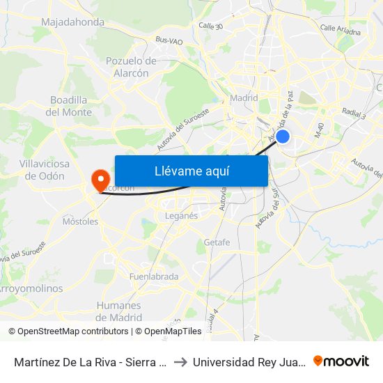 Martínez De La Riva - Sierra Carbonera to Universidad Rey Juan Carlos map