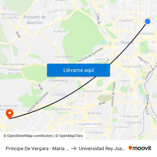 Príncipe De Vergara - María De Molina to Universidad Rey Juan Carlos map
