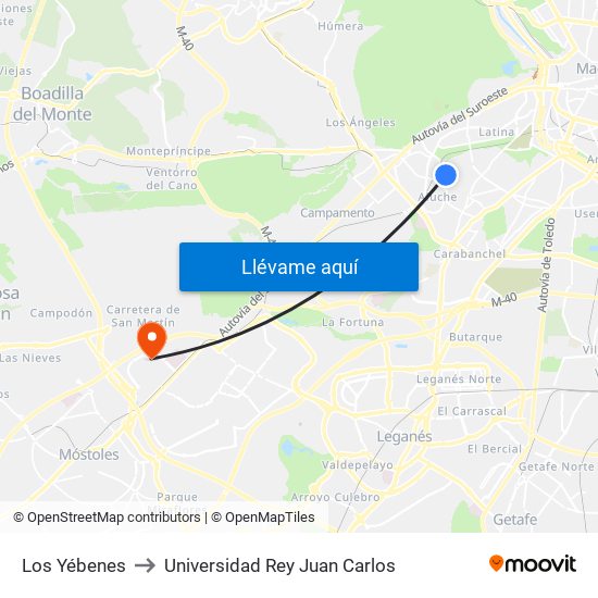 Los Yébenes to Universidad Rey Juan Carlos map