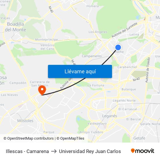 Illescas - Camarena to Universidad Rey Juan Carlos map