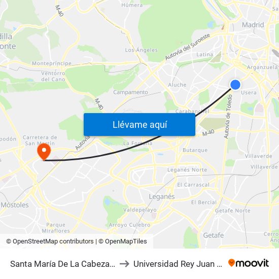 Santa María De La Cabeza - Zújar to Universidad Rey Juan Carlos map