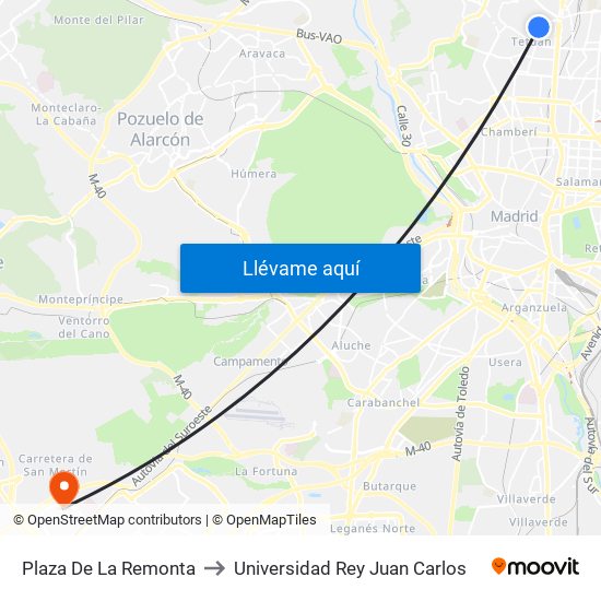 Plaza De La Remonta to Universidad Rey Juan Carlos map