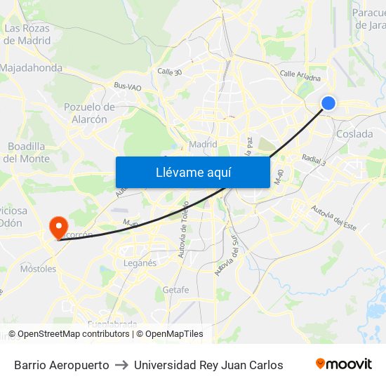 Barrio Aeropuerto to Universidad Rey Juan Carlos map