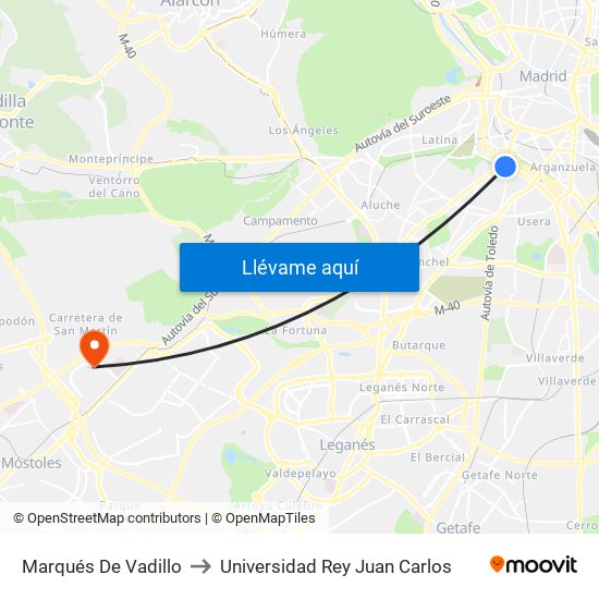 Marqués De Vadillo to Universidad Rey Juan Carlos map