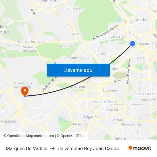 Marqués De Vadillo to Universidad Rey Juan Carlos map