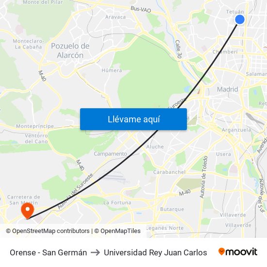 Orense - San Germán to Universidad Rey Juan Carlos map
