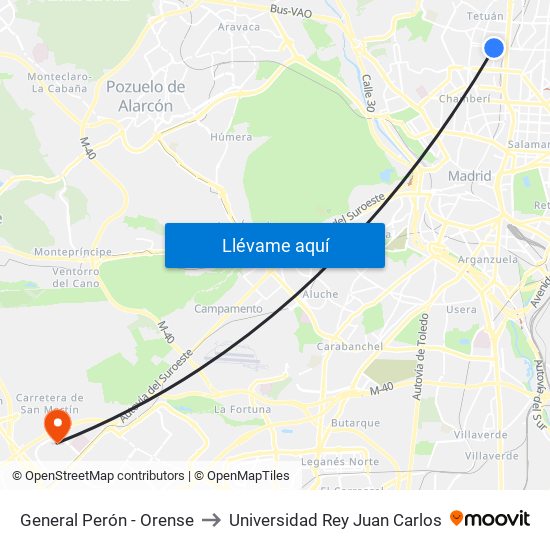 General Perón - Orense to Universidad Rey Juan Carlos map