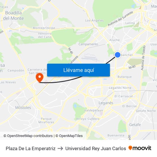 Plaza De La Emperatriz to Universidad Rey Juan Carlos map