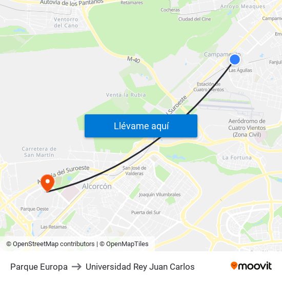 Parque Europa to Universidad Rey Juan Carlos map