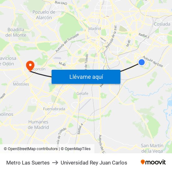 Metro Las Suertes to Universidad Rey Juan Carlos map