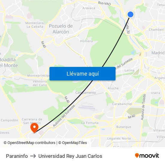Paraninfo to Universidad Rey Juan Carlos map