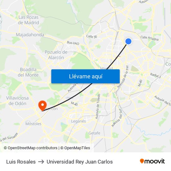 Luis Rosales to Universidad Rey Juan Carlos map