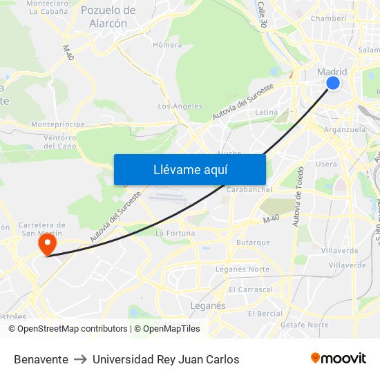 Benavente to Universidad Rey Juan Carlos map