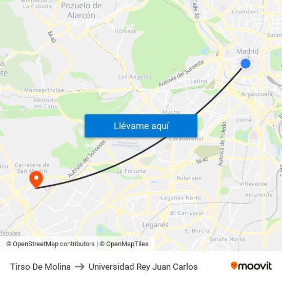 Tirso De Molina to Universidad Rey Juan Carlos map