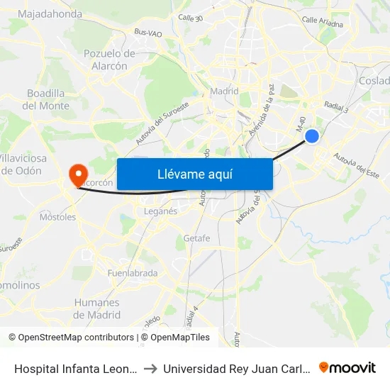 Hospital Infanta Leonor to Universidad Rey Juan Carlos map