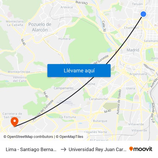 Lima - Santiago Bernabéu to Universidad Rey Juan Carlos map