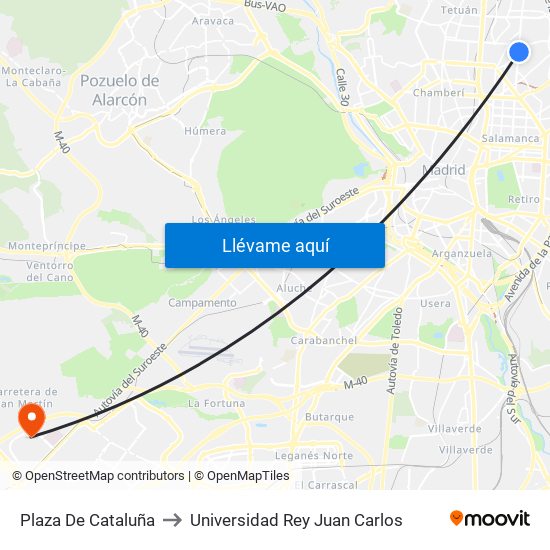 Plaza De Cataluña to Universidad Rey Juan Carlos map