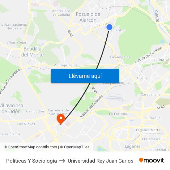 Políticas Y Sociología to Universidad Rey Juan Carlos map