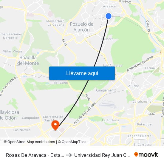 Rosas De Aravaca - Estación to Universidad Rey Juan Carlos map