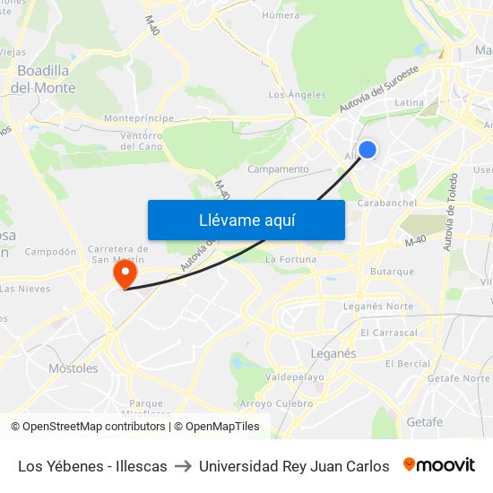Los Yébenes - Illescas to Universidad Rey Juan Carlos map