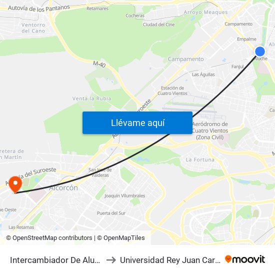 Intercambiador De Aluche to Universidad Rey Juan Carlos map