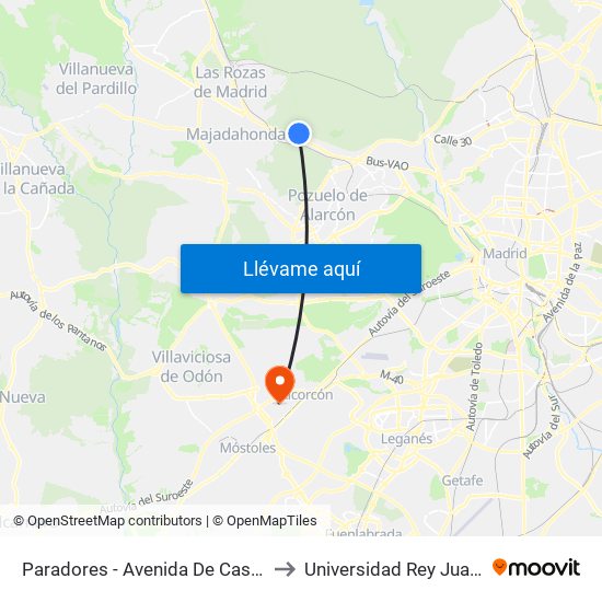 Paradores - Avenida De Casaquemada to Universidad Rey Juan Carlos map