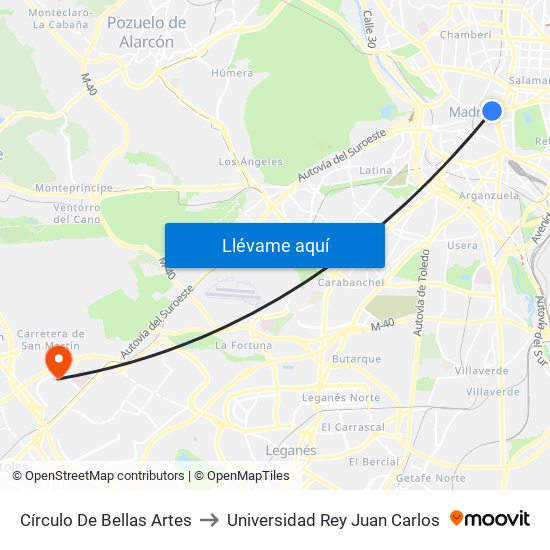 Círculo De Bellas Artes to Universidad Rey Juan Carlos map