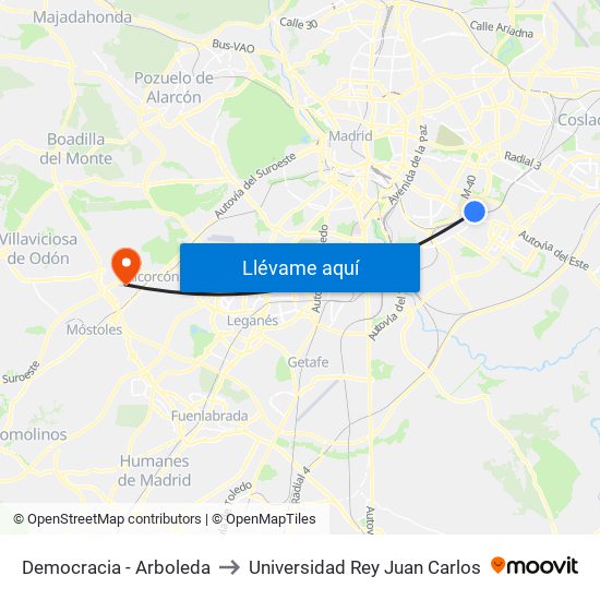 Democracia - Arboleda to Universidad Rey Juan Carlos map