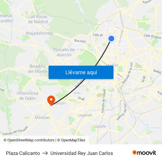 Plaza Calicanto to Universidad Rey Juan Carlos map