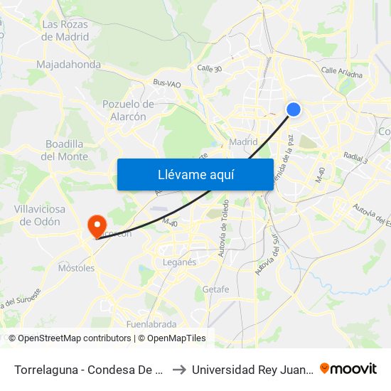 Torrelaguna - Condesa De Venadito to Universidad Rey Juan Carlos map