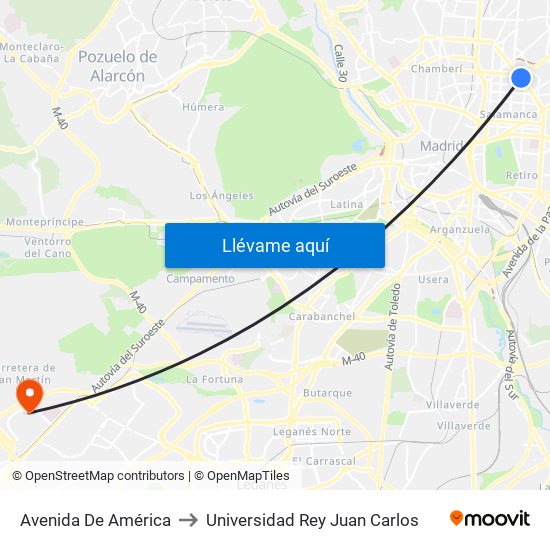 Avenida De América to Universidad Rey Juan Carlos map