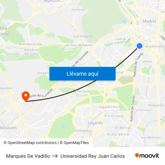 Marqués De Vadillo to Universidad Rey Juan Carlos map