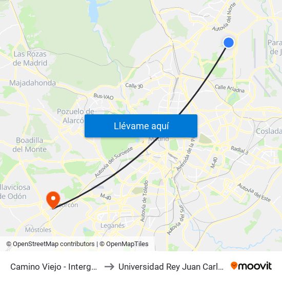 Camino Viejo - Intergolf to Universidad Rey Juan Carlos map
