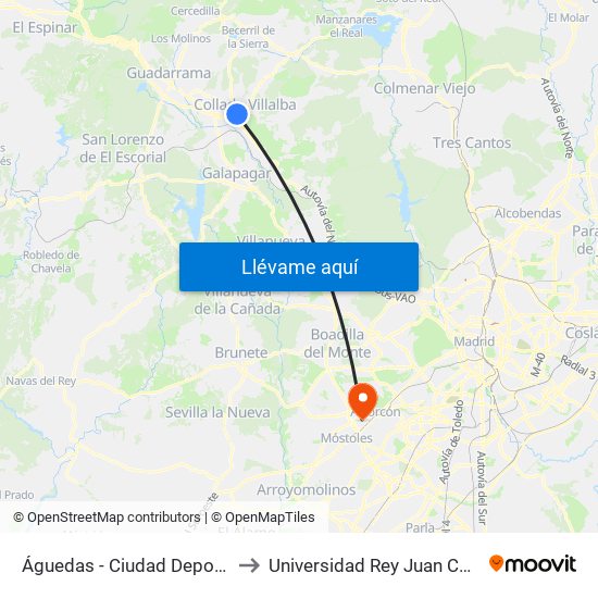 Águedas - Ciudad Deportiva to Universidad Rey Juan Carlos map