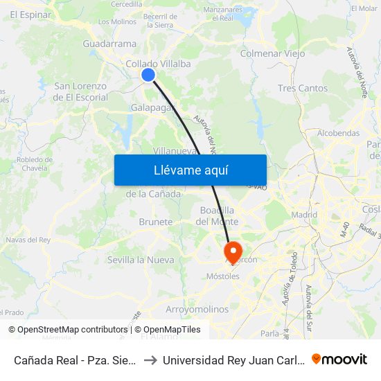 Cañada Real - Pza. Sierra to Universidad Rey Juan Carlos map