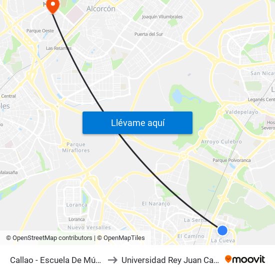 Callao - Escuela De Música to Universidad Rey Juan Carlos map