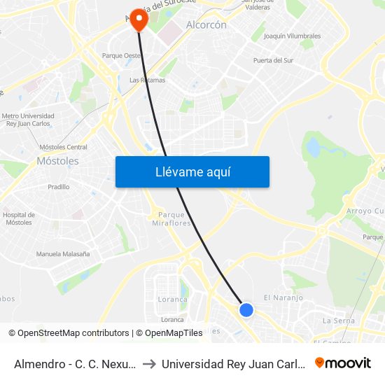 Almendro - C. C. Nexum to Universidad Rey Juan Carlos map