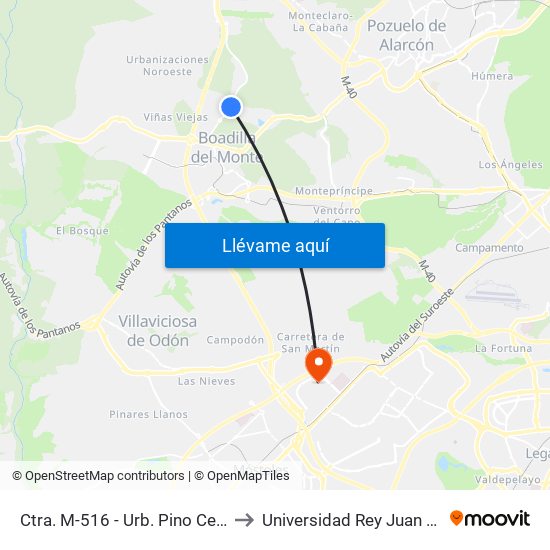 Ctra. M-516 - Urb. Pino Centinela to Universidad Rey Juan Carlos map